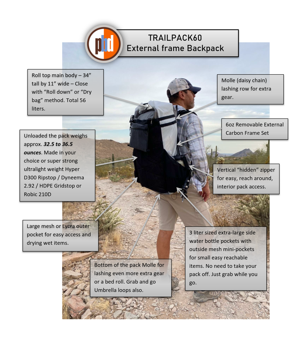 PBD TRAILPACK60 external frame hiking Ultralight Backpack DCF 2. PBD Ultralight
