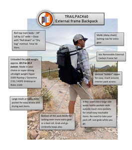 PBD - TRAILPACK60 - external frame hiking Ultralight Backpack - DCF 2.92 (Dyneema) Black